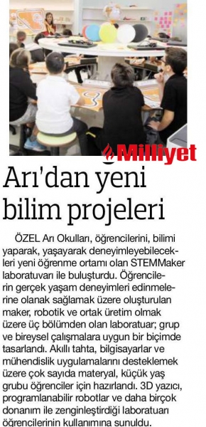 04 EKİM 2017 ÇARŞAMBA MİLLİYET- ARI'DAN YENİ BİLİM PROJELERİ