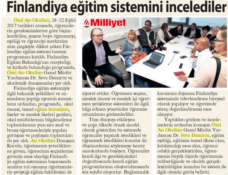 10 EKİM 2017 SALI MİLLİYET- FİNLANDİYA EĞİTİM SİSTEMİNİ İNCELEDİLER