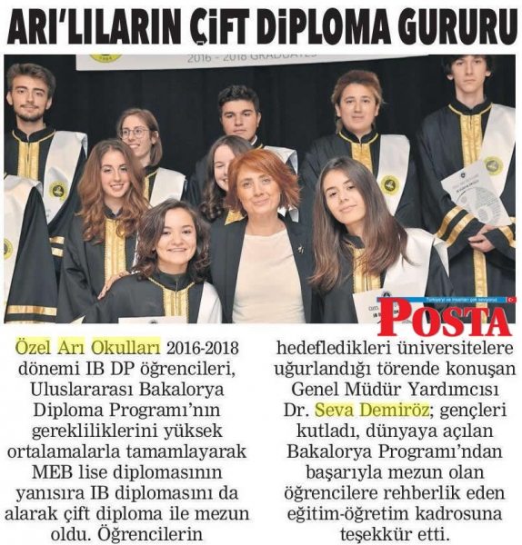 13 EKİM 2018 CUMARTESİ POSTA ANKARA-ARILILARIN ÇİFT DİPLOMA GURURU