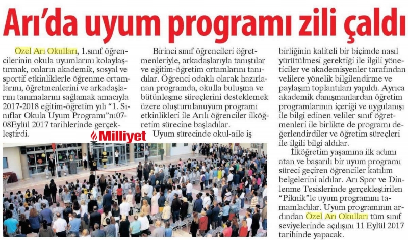 11 EYLÜL 2017 PAZARTESİ MİLLİYET ANKARA ARIDA UYUM PROGRAMI ZİLİ ÇALDI