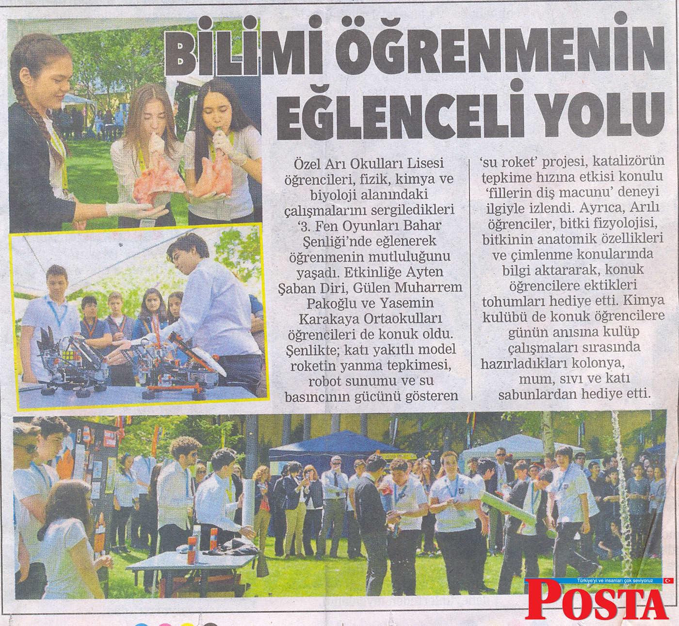 03 HAZİRAN 2016 CUMA–POSTA “BİLİMİ ÖĞRENMENİN EĞLENCELİ YOLU”