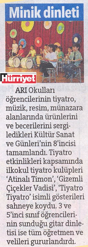 24 HAZİRAN 2016 CUMA–HÜRRİYET “MİNİK DİNLETİ ”
