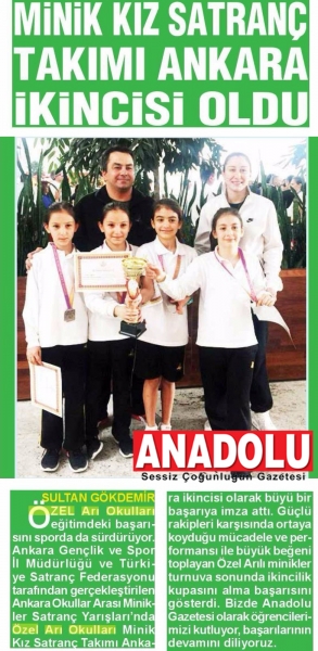 08 HAZİRAN 2018 CUMA ANKARA ANADOLU GAZETESİ-MİNİK KIZ SATRANÇ TAKIMI ANKARA İKİNCİSİ OLDU