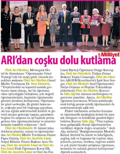 30 KASIM 2017 PERŞEMBE MİLLİYET-ARI'DAN COŞKU DOLU KUTLAMA