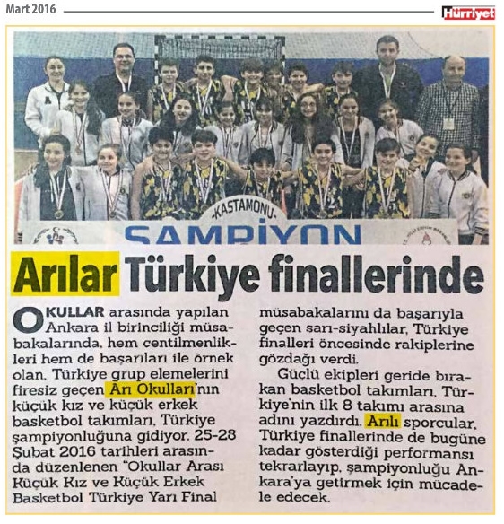 01 MART 2016 - HÜRRİYET - ARILAR TÜRKİYE FİNALLERİNDE