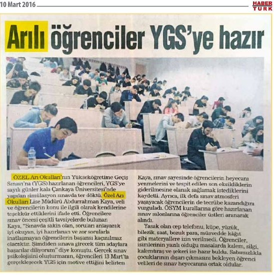 10 MART 2016 - HABERTÜRK - ARILI ÖĞRENCİLER YGS'YE HAZIR.