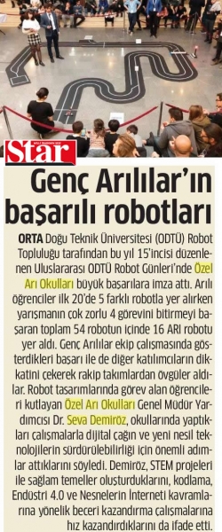 17 MART 2018 CUMARTESİ STAR- GENÇ ARILILAR’IN BAŞARILI ROBOTLARI
