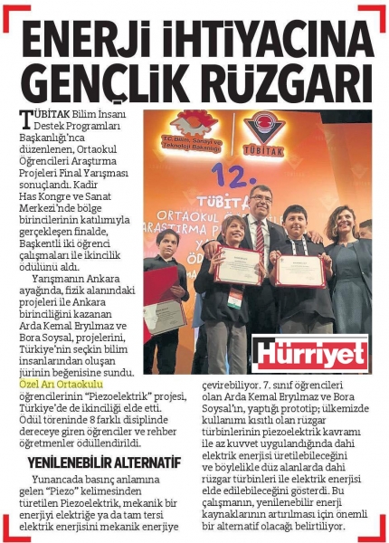 20 MAYIS 2018 PAZAR HÜRRİYET ANKARA-ENERJİ İHTİYACINA GENÇLİK RÜZGARI