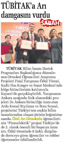 20 MAYIS 2018 PAZAR SABAH ANKARA-TÜBİTAK’A ARI DAMGASINI VURDU