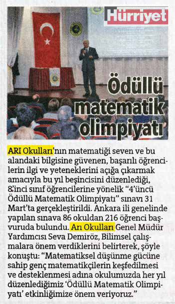 Nisan 2013 - Ödüllü matemetik olimpiyatı - Hürriyet