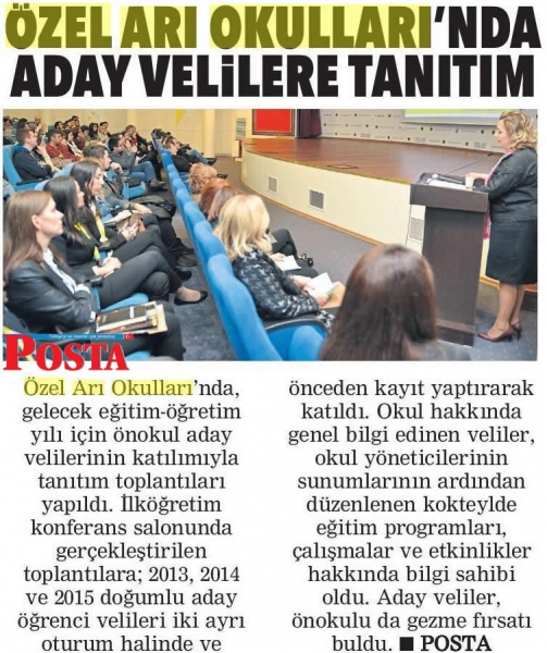 06 NİSAN 2018 CUMA POSTA-ÖZEL ARI OKULLARINDA ADAY VELİLERE TANITIM