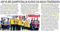 12 NİSAN 2018 PERŞEMBE MİLLİYET-ARI'YA BİR ŞAMPİYONLUK KUPASI DA MASA TENİSİNDEN
