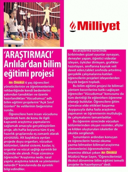 02 OCAK 2018 SALI MİLLİYET-ARAŞTIRMACI ARILILARDAN BİLİM EĞİTİMİ PROJESİ