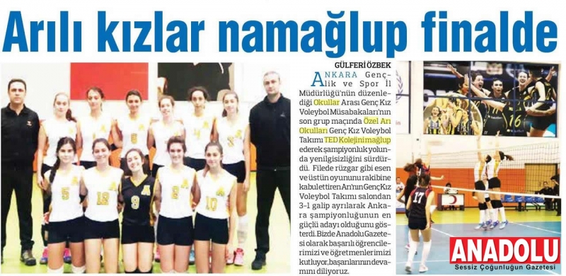 11 OCAK 2018 PERŞEMBE ANKARA ANADOLU GAZETESİ- ARILI KIZLAR NAMAĞLUP FİNALDE