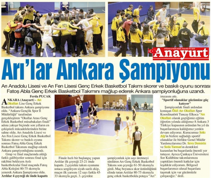15 OCAK 2018 PAZARTESİ ANAYURT - ARI'LAR ANKARA ŞAMPİYONU