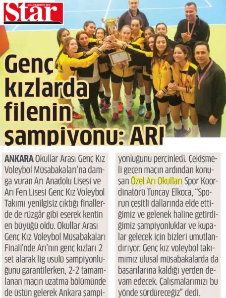 20 OCAK 2018 CUMARTESİ STAR ANKARA-GENÇ KIZLARDA FİLENİN ŞAMPİYONU ARI