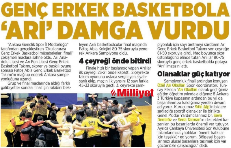 22 OCAK 2018 PAZARTESİ MİLLİYET ANKARA-GENÇ ERKEK BASKETBOLA ARI DAMGA VURDU