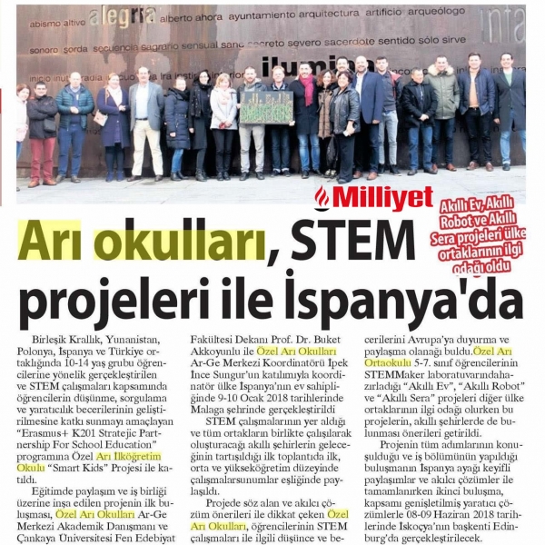 30 OCAK 2018 SALI MİLLİYET ANKARA-ARI OKULLARI, STEM PROJELERİ İLE İSPANYA’DA