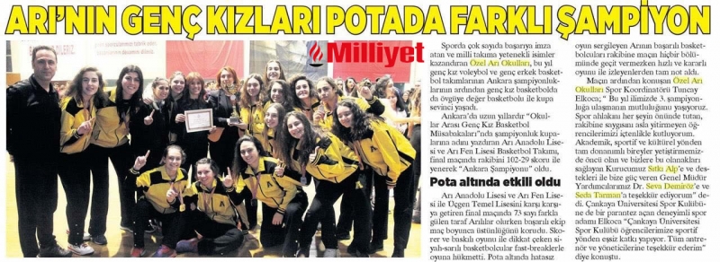 31 OCAK 2018 ÇARŞAMBA MİLLİYET ANKARA-ARININ GENÇ KIZLARI POTADA FARKLI ŞAMPİYON