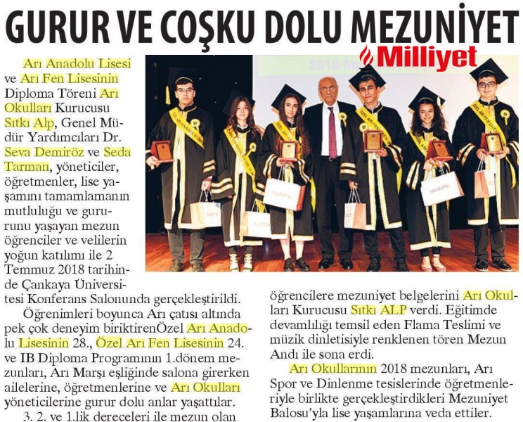 05 TEMMUZ 2018 PERŞEMBE MİLLİYET ANKARA-GURUR VE COŞKU DOLU MEZUNİYET