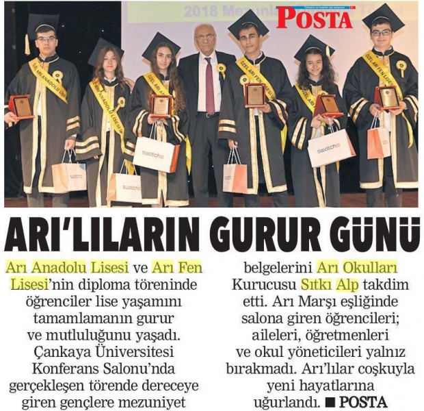 07 TEMMUZ 2018 CUMARTESİ POSTA ANKARA-ARI'LILARIN GURUR GÜNÜ
