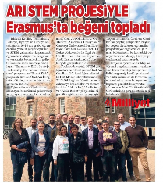 17 TEMMUZ 2018 SALI MİLLİYET ANKARA-ARI STEM PROJESİYLE ERASMUS'DA BEĞENİ TOPLADI